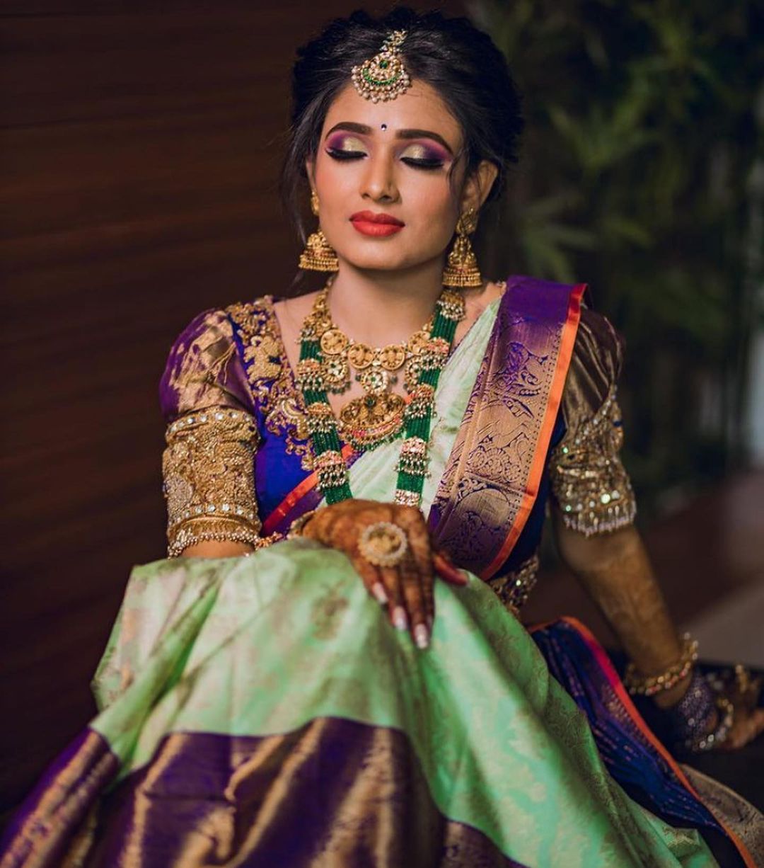 Pista Green Jaquard Silk Saree with Magenta  & Designer Blouse