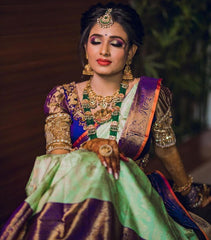 Pista Green Jaquard Silk Saree with Magenta  & Designer Blouse