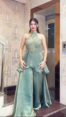 Designer Sea-Green Indo-Western Gown – Perfect for Cocktails & Receptions