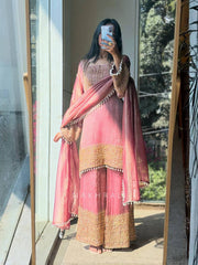 Traditional Pink Designer Suit Set with Intricate Embroidery and Lace Detailing