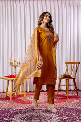 Beautiful Mustard Yellow Party Wear Suit Set with Heavy Mirror Work & Designer Dupatta