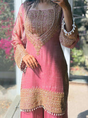 Traditional Pink Designer Suit Set with Intricate Embroidery and Lace Detailing