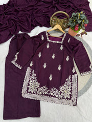Designer Purple Kurta Suit Set | Party Wear Embroidered Kurta with Flared Sharara