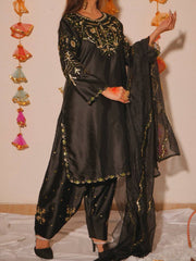 Elegant Black Embroidered Kurta Pant Set with Dupatta