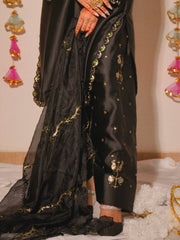 Elegant Black Embroidered Kurta Pant Set with Dupatta