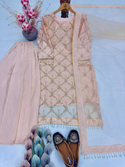 Dreamy Lavender Hand-Embroidered Festive Set - Shimmering Pearl Work & Net Dupatta