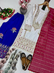 Designer Cream & Blue 3-Piece Salwar Kameez - Heavy Zari Embroidery Ethnic Wear