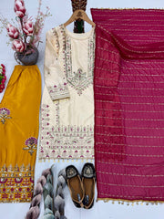 Royal Mustard & Cream Silk Salwar Suit with Heavy Gota Patti Embroidery