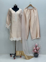 Champagne Silk Embroidered Luxury Suit Set