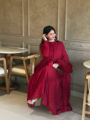 Bridal Red Mandarin Neck Flared Anarkali Kurta Set with Dupatta