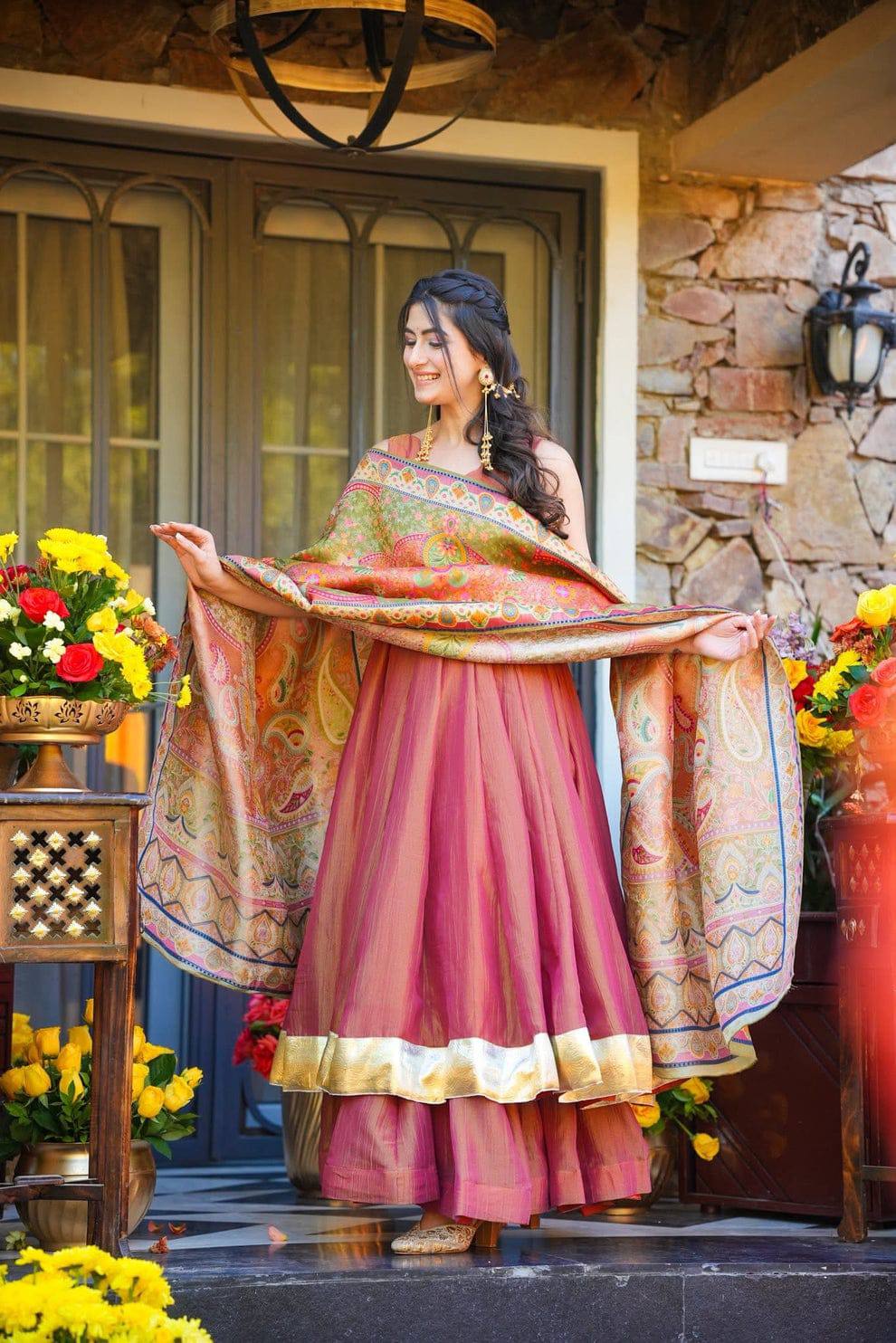 Designer Silk Blend Anarkali Suit Set with Zari Border