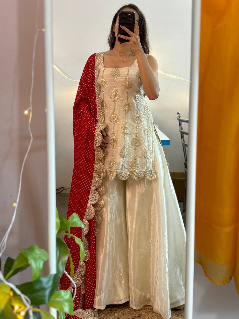 Premium Silk Embroidered Kurta & Sharara with Scalloped Border