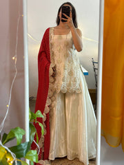 Premium Silk Embroidered Kurta & Sharara with Scalloped Border