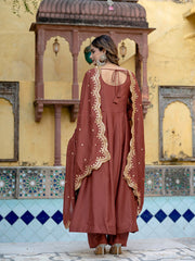 Designer Silk Blend Anarkali Suit with Heavy Work Dupatta and Pant Set