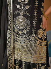 Designer Party Wear Black Sharara Set - Full Heavy Work Kurti & Flared Sharara
