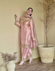 Premium Designer Embroidered Pink Suit with Dupatta