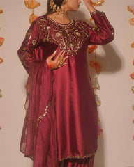 Royal Maroon Embroidered Kurta Set with Dupatta