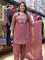 Designer Dusty Rose Georgette Suit with Heavy Kashmiri Embroidery Work