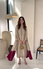 Champagne Gold Handwork Kurta Set with Contrast Embroidered Dupatta