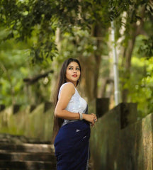 Royal Blue Banarasi Silk Saree with Elegant Silver Zari Buta & Contrast Brocade Pallu