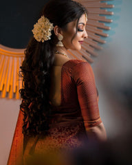 Royal Maroon & Copper Silk Saree with Antique Zari Work | Elegant Paisley Butta Design & Matching Blouse Piece