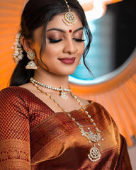 Royal Maroon & Copper Silk Saree with Antique Zari Work | Elegant Paisley Butta Design & Matching Blouse Piece
