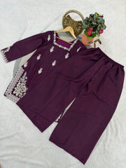 Designer Purple Kurta Suit Set | Party Wear Embroidered Kurta with Flared Sharara
