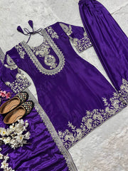 Designer Purple Festive Wear Salwar Suit with Intricate Neck & Border Work