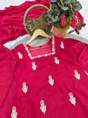 Rani Pink Silk Embroidered Kurta Suit Set with Sequence Work Dupatta