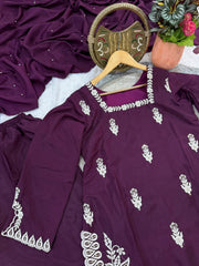 Designer Purple Kurta Suit Set | Party Wear Embroidered Kurta with Flared Sharara