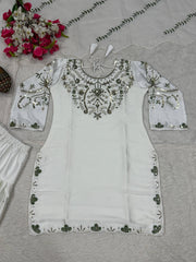 Elegant White Embroidered Kurta Pant Set for Women
