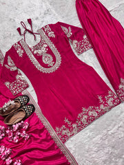 Rani Pink Embroidered Scalloped Salwar Suit – 3 Piece Festive Set