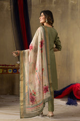 Premium Mehendi Green Ethnic Wear - Heavy Neck Embroidery Kurta with Digital Print Dupatta