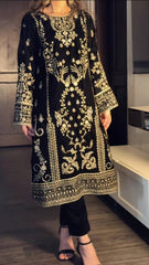Luxury Black Velvet Embroidered Salwar Suit with Organza Dupatta - Festive Party Wear 3-Piece Set