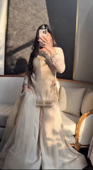 Designer Off-White Georgette Sharara Suit with Hand-Embroidery Work