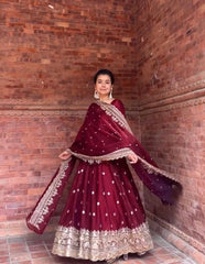 Royal Wine Georgette Anarkali Suit with Heavy Zari Embroidery & Sequin Work