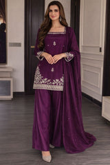 Designer Purple Kurta Suit Set | Party Wear Embroidered Kurta with Flared Sharara