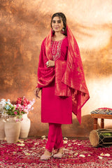 Designer Pink Silk Kurta Suit with Heavy Work Neck & Banarasi Silk Dupatta