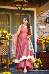 Designer Silk Blend Anarkali Suit Set with Zari Border