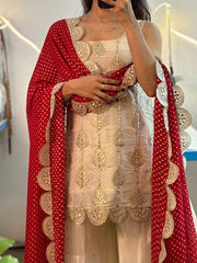 Premium Silk Embroidered Kurta & Sharara with Scalloped Border