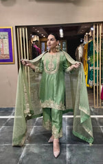 Designer Sage Green Embroidered Salwar Kameez Set for Weddings & Festive Wear