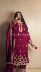 Deep Maroon Silk Salwar Suit with Antique Gold Zari Work