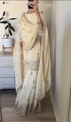 Off-White Georgette Sharara Suit with Heavy Embroidery & Gota Patti Work