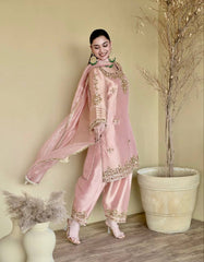 Premium Designer Embroidered Pink Suit with Dupatta