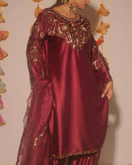 Royal Maroon Embroidered Kurta Set with Dupatta