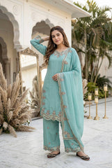Premium Sea Green Georgette Sharara Set with Mirror & Gotta Patti Work
