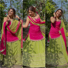 Rani Pink and Lime Green Gota Patti Sharara Suit Set