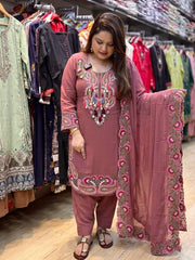 Designer Dusty Rose Georgette Suit with Heavy Kashmiri Embroidery Work
