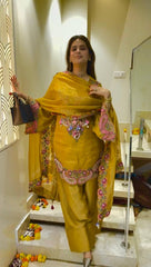 Mustard Yellow Georgette Kurta Salwar Set with Scalloped Embroidery