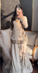 Designer Off-White Georgette Sharara Suit with Hand-Embroidery Work